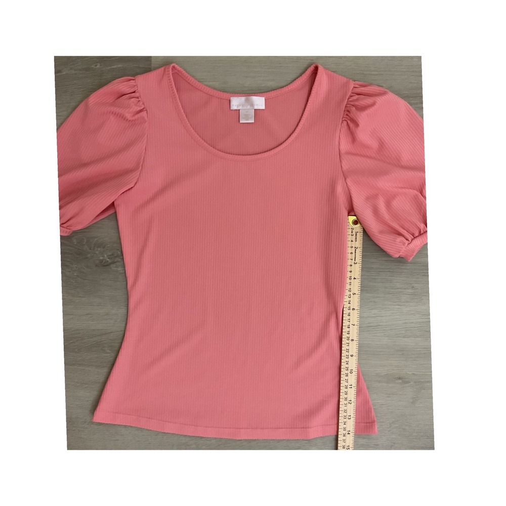 Rachel Parcell Pink Puff Sleeve Ribbed Scoop Neck Top Womens Size M - Picture 5 of 6